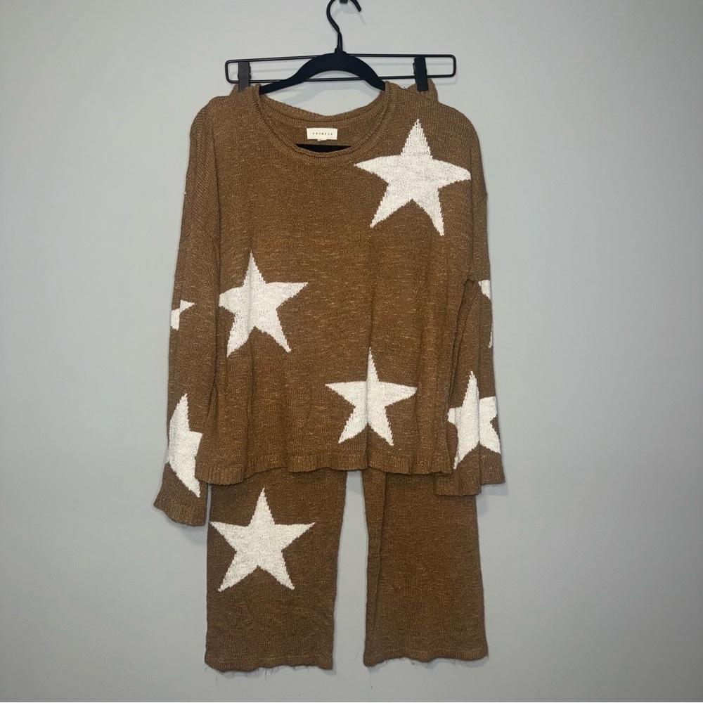 Promesa Brown Star Knit Pantsuit with White Stars